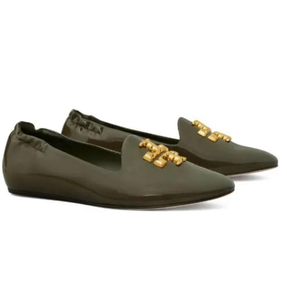 Tory Burch Olive Green Flats with Gold Accents